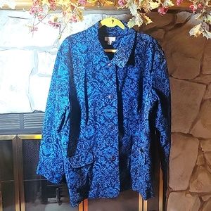 Denim & Co. Blue Corduroy Floral Print Jacket 3X Like New!